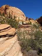 Beautiful view of the rocks at blue sky background in Zion National Park, Utah