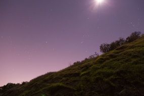 purple sky stars light evening hill