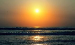 setting sun on the sea