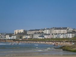 distant view of the building on the sea coast