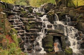 rocky lake waterfall flowing cascade