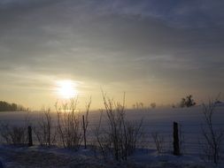 wonderful morning sun over a snowy landscape
