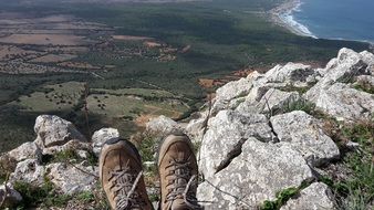 male shoes high in the mountains
