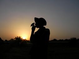 silhouette of a man with a bird on his hand
