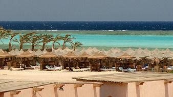 beach huts in scenic seascape, egypt, marsa alam