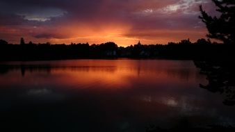 romantic sunset over the pond