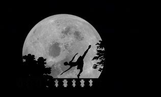 silhouette of a dancer on a background of the moon