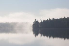 lake reflection with mist trees landscape