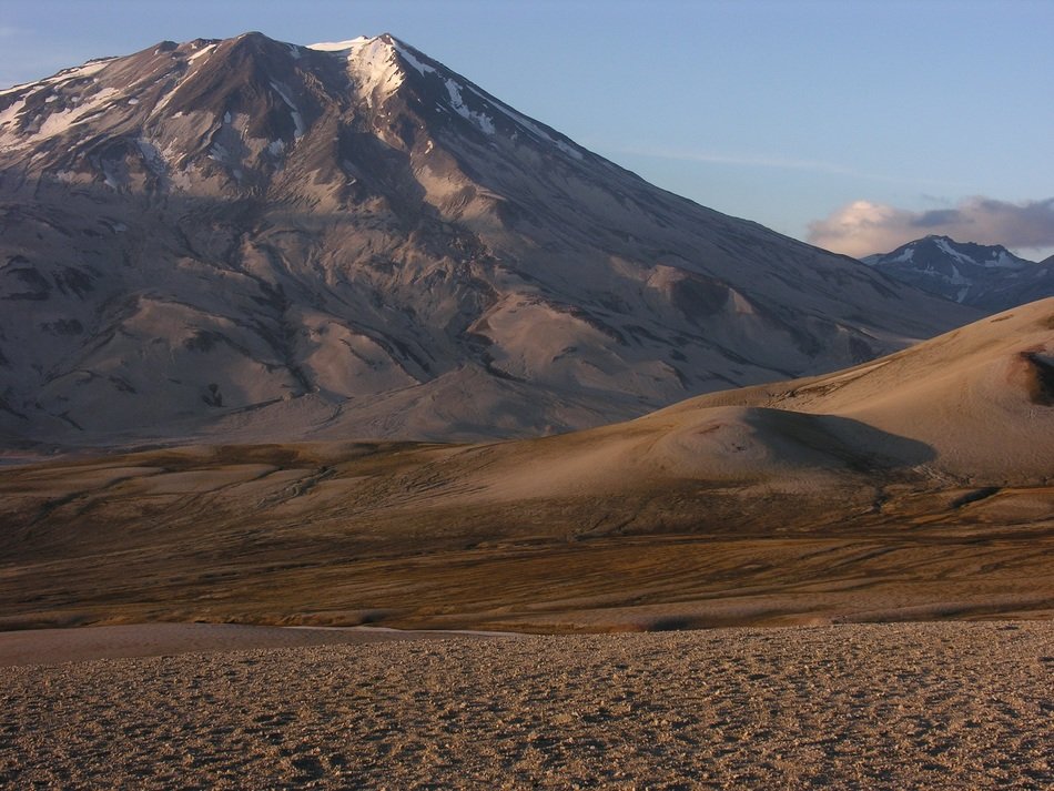 volcano near the mountains, mount griggs, alaska
