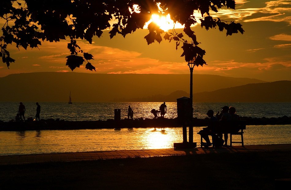 landscape of balaton lake in western Hungary at the sunset