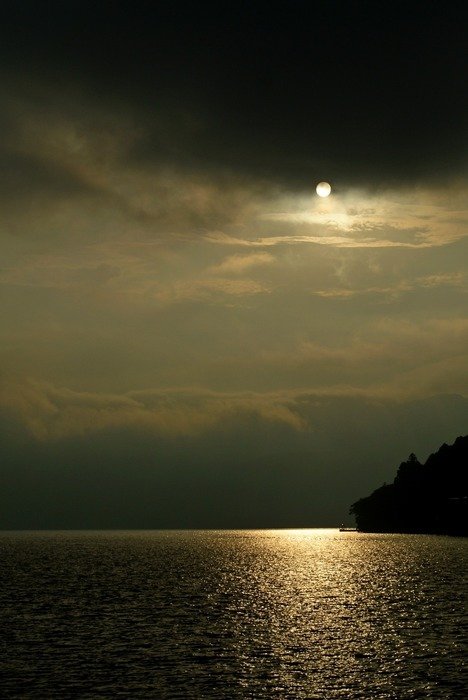sunset over the lake in japan