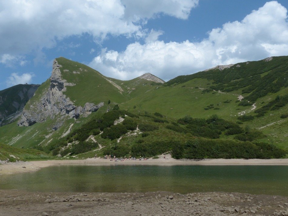 Mountain near alpine lake