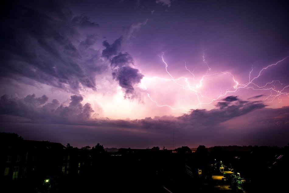 thunderstorm in the purple sky