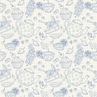 Ornament seamless pattern with tea time objects