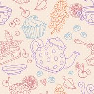 Ornament seamless pattern with tea party objects N3