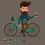 Hipster character with bicycle