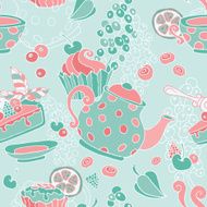 Ornament seamless pattern with tea party objects N4