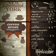 Cafe or coffee house design on wooden texture