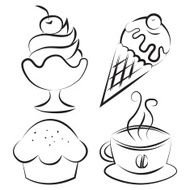 Set Desserts and coffee Vector illustration