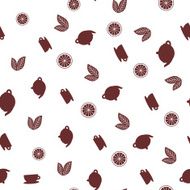 seamless pattern brown tea with lemon icons on white background