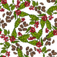 Seamless pattern with plants and coffee beans N2