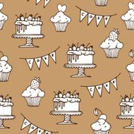 Hand drawn Cake and Cupcake seamless pattern