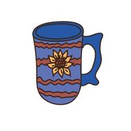 Handmade Coffee Mug With Brown Stripes and Sunflower Decoration