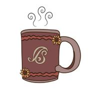 Brown Colored Coffee Mug with Sunflowers and Swirling Steam