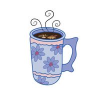 Blue Handmade Coffee Mug with Hot Beverage and Swirly Steam