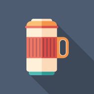 Thermos travel mug flat square icon with long shadows