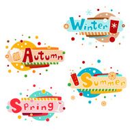 Set of colorful tags with handwritten names four seasons