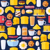 Breakfast icons seamless colorful pattern
