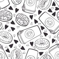 Pattern with coffee and donuts