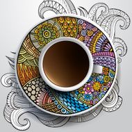 Cup of coffee and hand drawn ornament N2