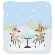 Reindeer Couple Having Coffee