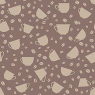 Coffee cups and beans seamless background