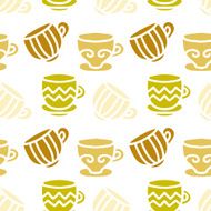 Seamless pattern with silhouettes tea coffee cups N3
