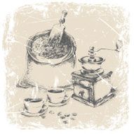 still life with antique coffee grinder vector illustration