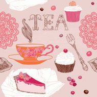 Card with tea and cupcakes N2