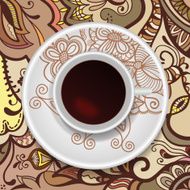 Vector coffee concept cup of on the lace background