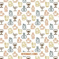 Beverages icons set vector pattern