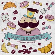 Seamless pattern with coffee and sweets Vector hand-drawn illustration