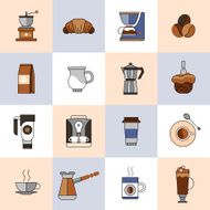 Coffee icons flat line set