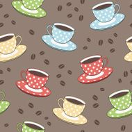 seamless vector pattern with cups and coffee beans N3