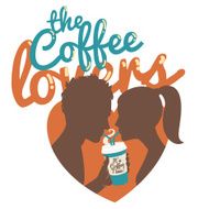 Couple drinking coffee Flat style Inscription The coffee love N3