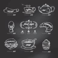 menu icons doodle drawn on chalkboard background Vector vintage