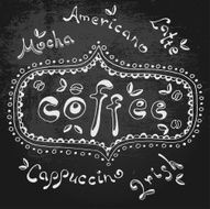 Hand drawn coffee text on chalkboard