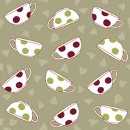 Hand-drawn Illustration with Polka Dot Tea Cups Seamless vector pattern N2