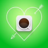 Background cup of coffee and heart with arrow N2