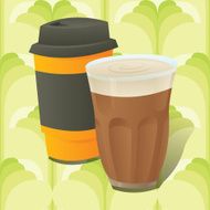 Cafe Latte with Cup on Seamless Background